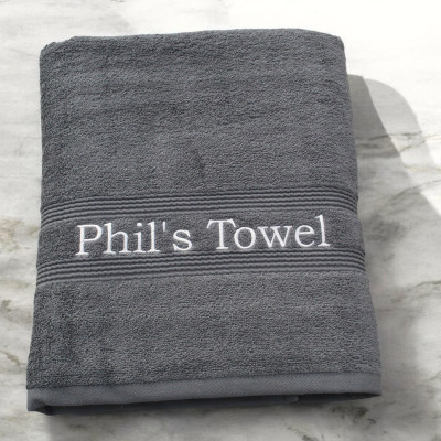 Personalised Bath Sheet Charcoal Grey XL Cotton Towel