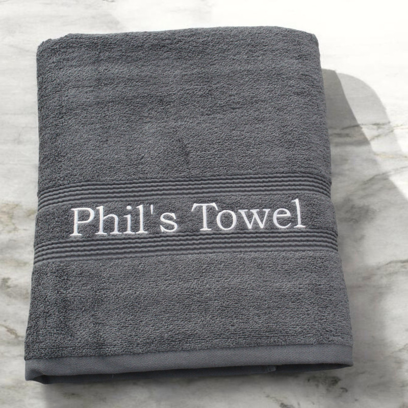 Personalised Bath Sheet Charcoal Grey XL Cotton Towel