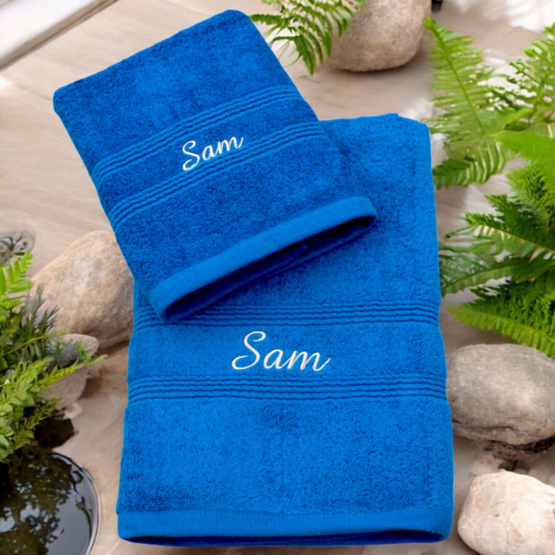Bath and Hand Towels Personalised Royal Blue Gift Set