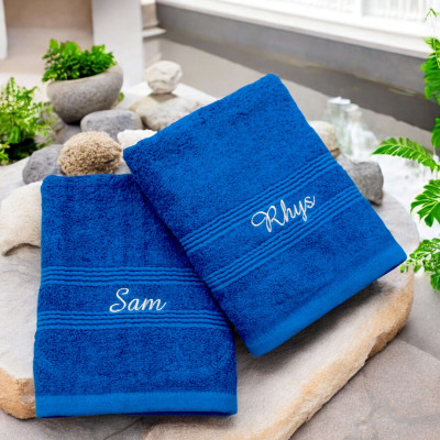 Royal Blue Hand Towels Set Personalised Gift Set for Couples