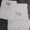 Elephant Embroidered Towels Set 3pc Personalised Gift Set