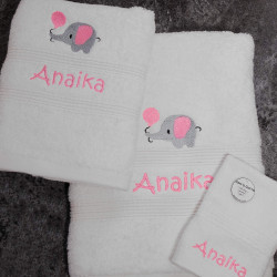 Elephant Embroidered Towels Set 3pc Personalised Gift Set