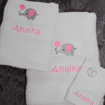 Elephant Embroidered Towels Set 3pc Personalised Gift Set