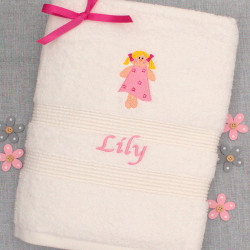Childrens Towel Personalised Bath Towel Doll Motif