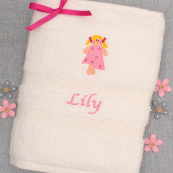 Childrens Towel Personalised Bath Towel Doll Motif