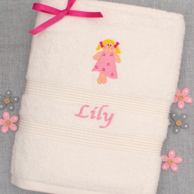 Childrens Towel Personalised Bath Towel Doll Motif