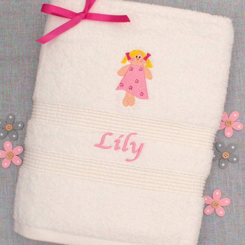 Childrens Towel Personalised Bath Towel Doll Motif