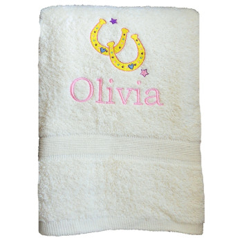 Childs Personalised Towel Pretty Horseshoes Bath Towel