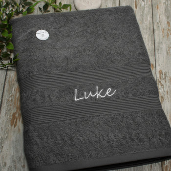 Personalised Bath Sheet Charcoal Grey XL Cotton Towel