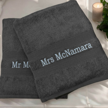 Personalised Bath Sheets Charcoal Grey XL Towels Couples Gift Set
