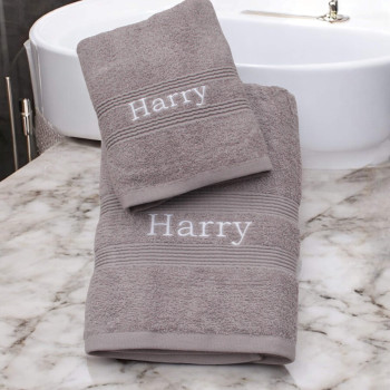 Personalised Grey Towels Hand and Flannel Gift Set