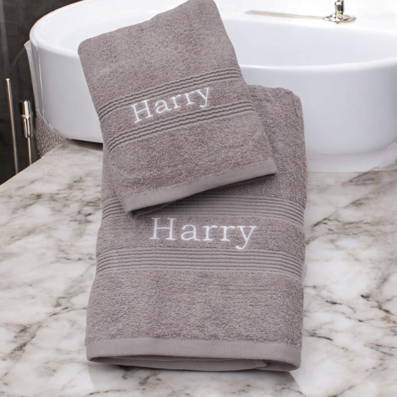 Personalised Grey Towels Hand and Flannel Gift Set