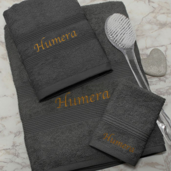 Personalised Dark Grey Towel Set Large Sheet Hand and Flannel