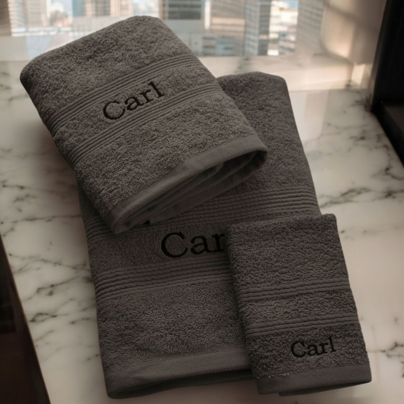 Personalised Towel Bale Grey Bath Hand Flannel