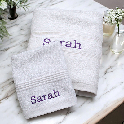 Personalised Towel Set | White Hand and Face Flannel - hand towel flannel gift set white name