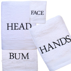 White Towel Bale Embroidered Top to Bottom 3pc Towels