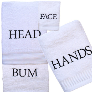 White Towel Bale Embroidered Top to Bottom 3pc Towels