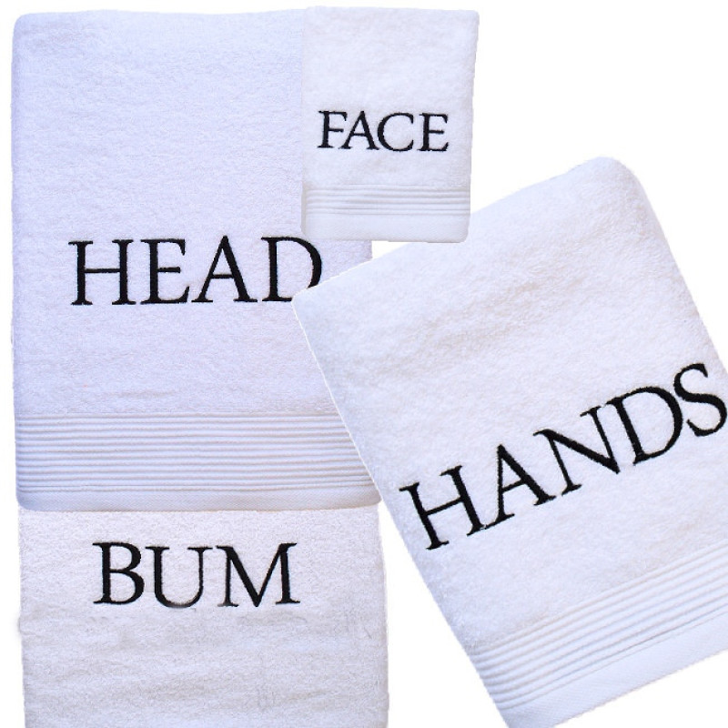 White Towel Bale Embroidered Top to Bottom 3pc Towels