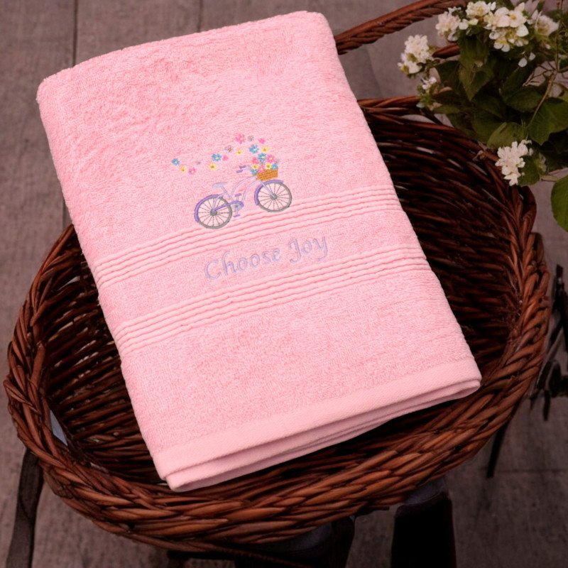 Embroidered Towel Bicycle and Flowers Designer Towel