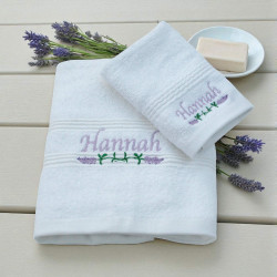 Personalised Lavender Towels Hand and Flannel Gift Set
