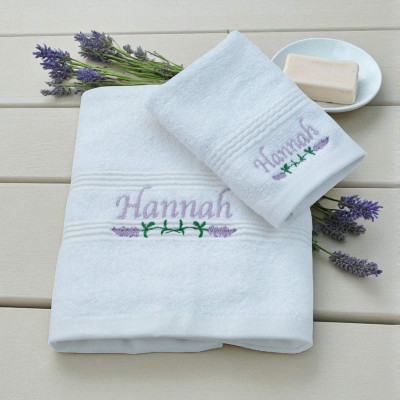 Personalised Lavender Towels Hand and Flannel Gift Set