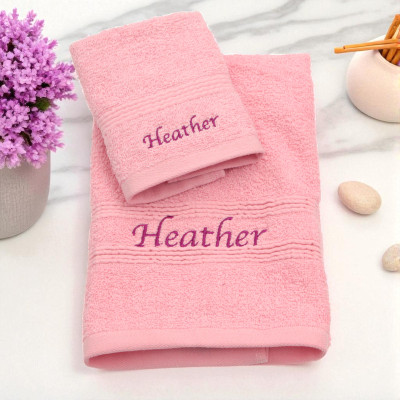 Personalised Towel Set Pink Hand Towel and Flannel