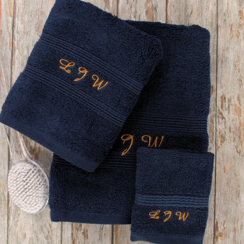 Personalised Towel Set Navy Blue 3pc Towel Bale
