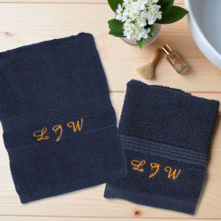 Navy Towel Set Personalised Hand Towel and Flannel