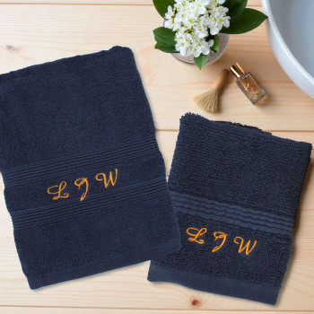 Navy Towel Set Personalised Hand Towel and Flannel
