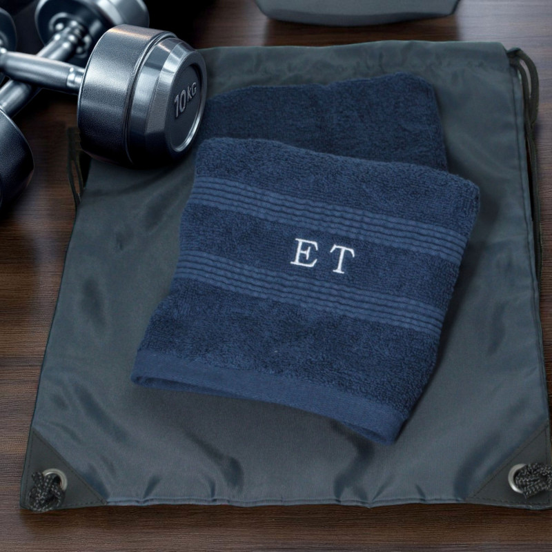 Gym Towel and Bag Personalised Navy Gift Set