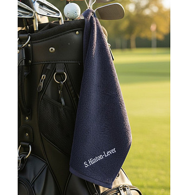 Personalised Golf Towel Navy Blue Golf Towel with Metal Hanger