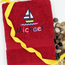 Childrens Personalised Towel Sail Boat Bath Towel