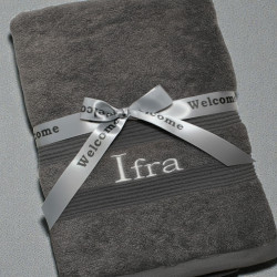 Personalised Charcoal Grey Towel with Gift Ribbon