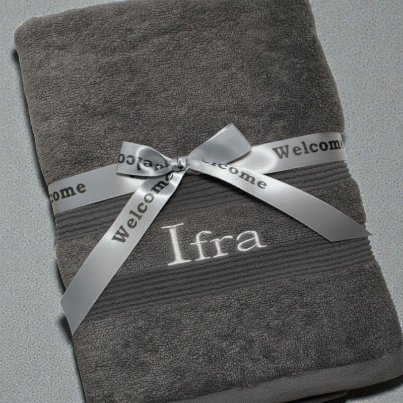 Personalised Charcoal Grey Towel with Gift Ribbon