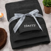 Personalised Towels With Ribbon Charcoal Grey Bath Hand Flannel Set