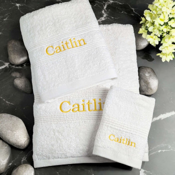 Personalised White Towel Set Bath Hand and Flannel Gift