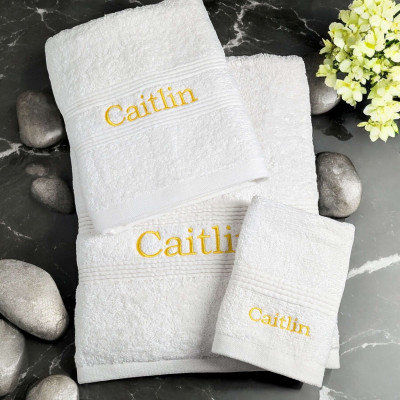 Personalised White Towel Set Bath Hand and Flannel Gift