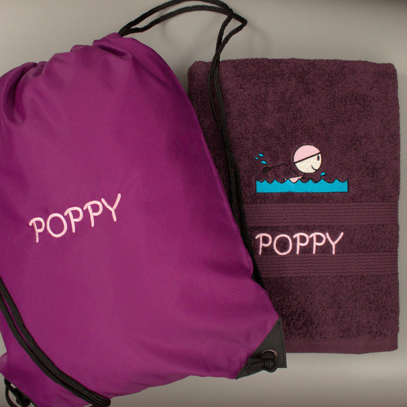 Swimming Towel with Bag Personalised Purple Swim Towel Set