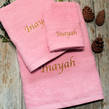Personalised Towel Set Pink 3pc Towel Bale