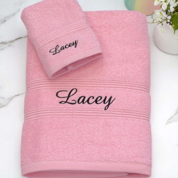 Personalised Pink Towel Set Bath Towel and Flannel 2pc