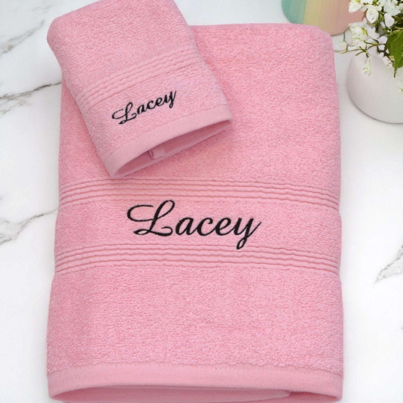 Personalised Pink Towel Set Bath Towel and Flannel 2pc