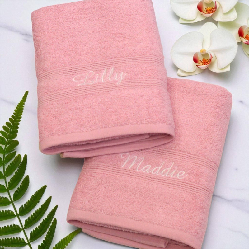 Personalised Pink Towels Pair of Bath Towels Pink Gift Set