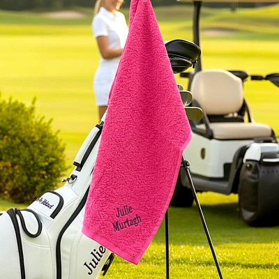 Personalised Golf Towel Dark Pink Golfing Towel