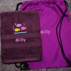 Personalised Swim Towel with Bag Fishes Towel Set