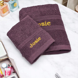 Personalised Purple Towels Hand and Flannel 2pc Gift Set