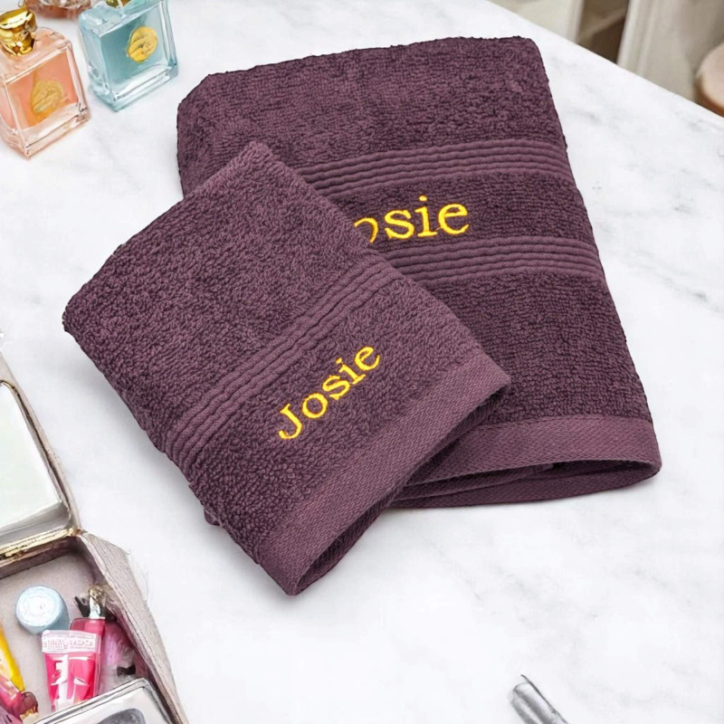 Personalised Purple Towels Hand and Flannel 2pc Gift Set