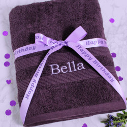 Personalised Purple Towel with Gift Ribbon