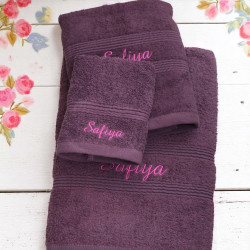 Personalised Embroidered Towel Set Purple 3pc Towel Bale