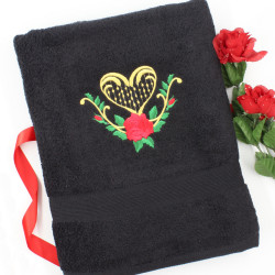 Embroidered Bath Towel Designer Rose and Heart