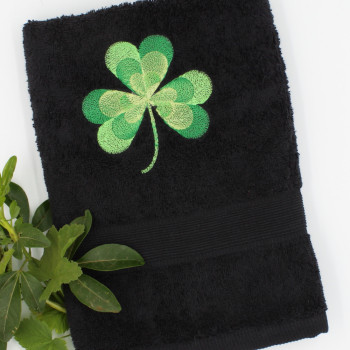 Embroidered Clover Towel Shamrock Black Hand Towel